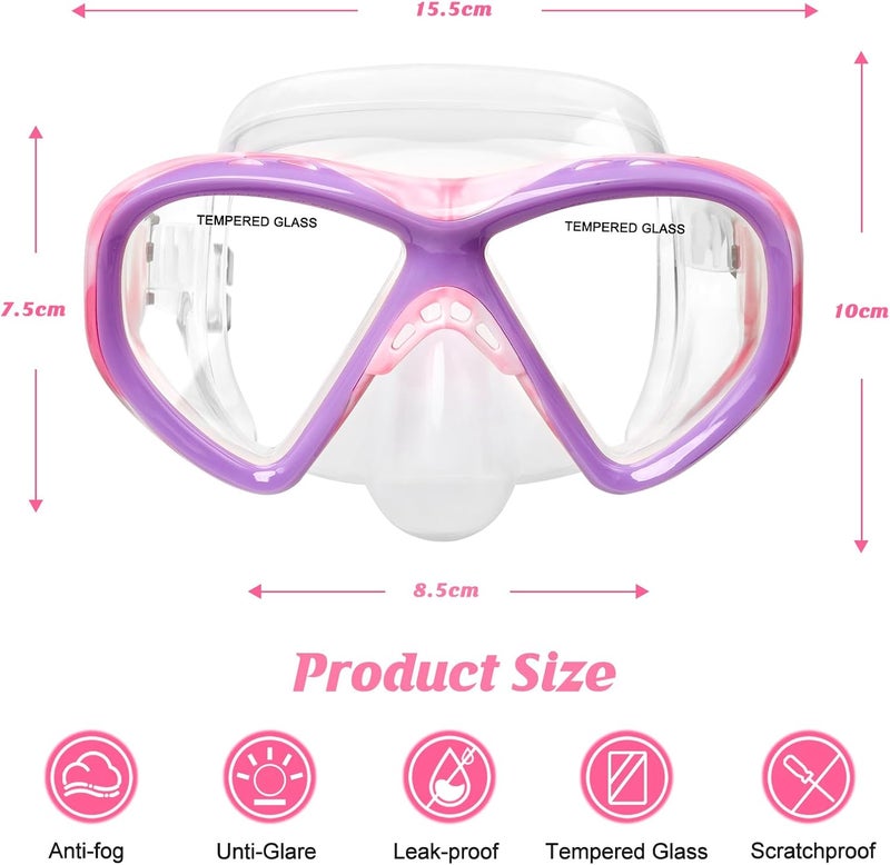 ACQCES Kids Swim Goggles Snorkel Diving Mask for Boys Girls Ages 5-15, Two-Color Anti-Fog Swimming Goggles with Nose Cover - Image 5